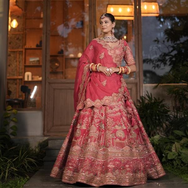 Pastel Pink Floral Lehenga – Organza